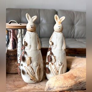 Artisan-style ceramic bunny figurines ( set of 2)-Rare find